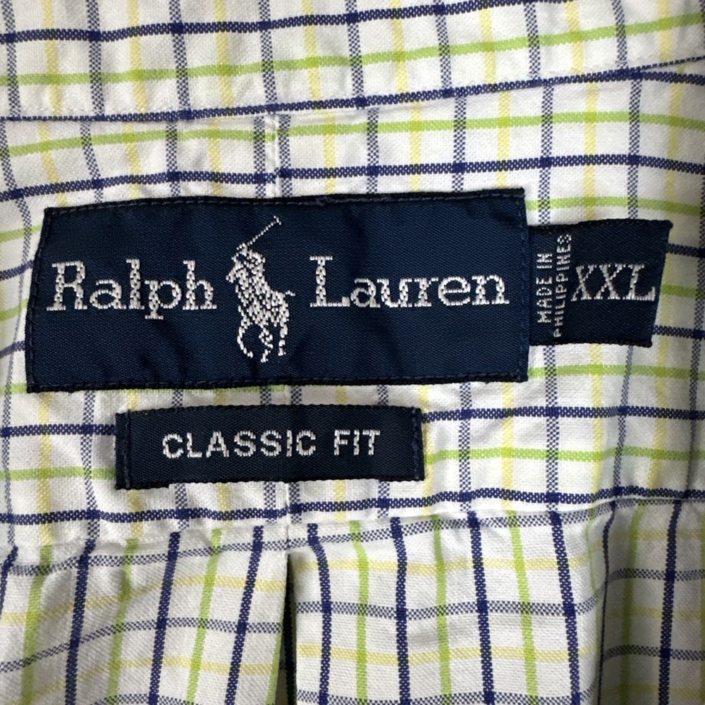 Ralph Lauren Shirt Mens 2XL Yellow Green Check Short Sleeve Button Down Classic